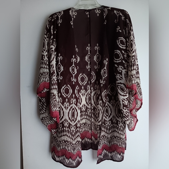 💛Rue 21 Women's Sheer Open Front Kimono, Size M Brown Graphic Polyester. - Picture 1 of 7